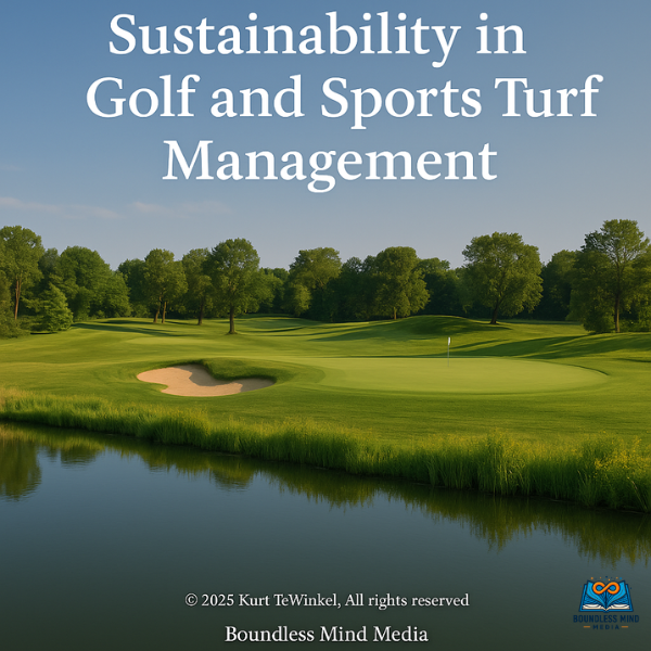 Wide-angle photo of a golf green next to a reflective pond, surrounded by trees and naturalized rough, representing sustainable turf management and environmental stewardship.